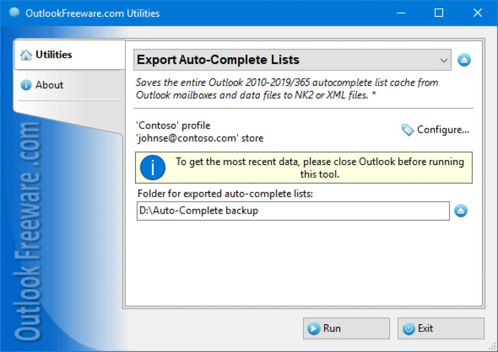 Export Auto-Complete Lists for Outlook 4.20 (Freeware 0.30Mb)