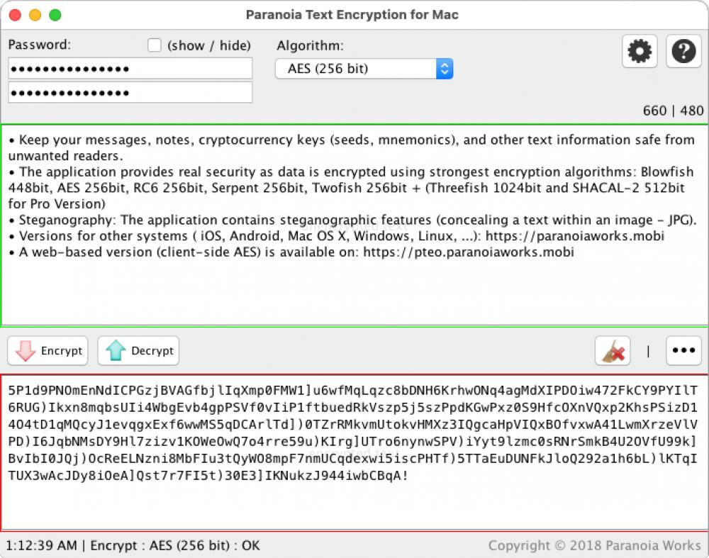 Paranoia Text Encryption for Mac 15.0.3 (Freeware 3.25Mb)