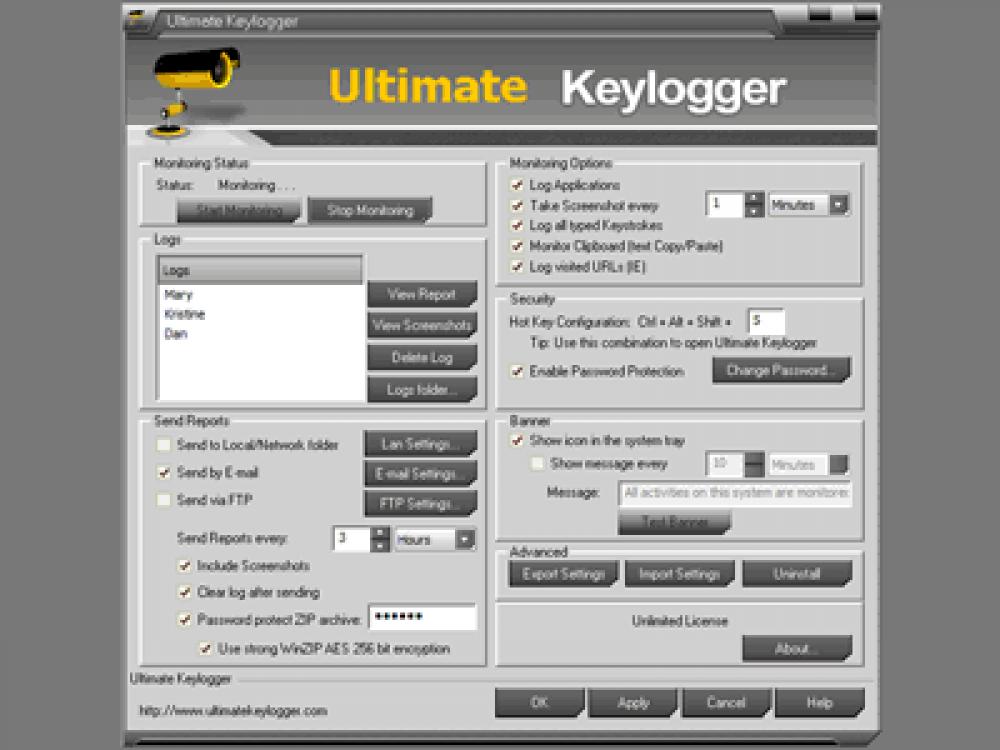 Ultimate Keylogger 2.20 (Shareware 3.21Mb)