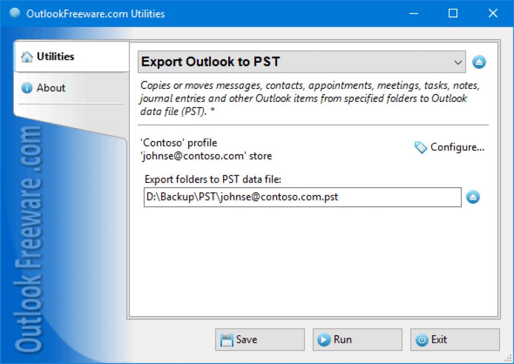 Export Outlook Items to PST File 4.10 (Freeware 0.30Mb)