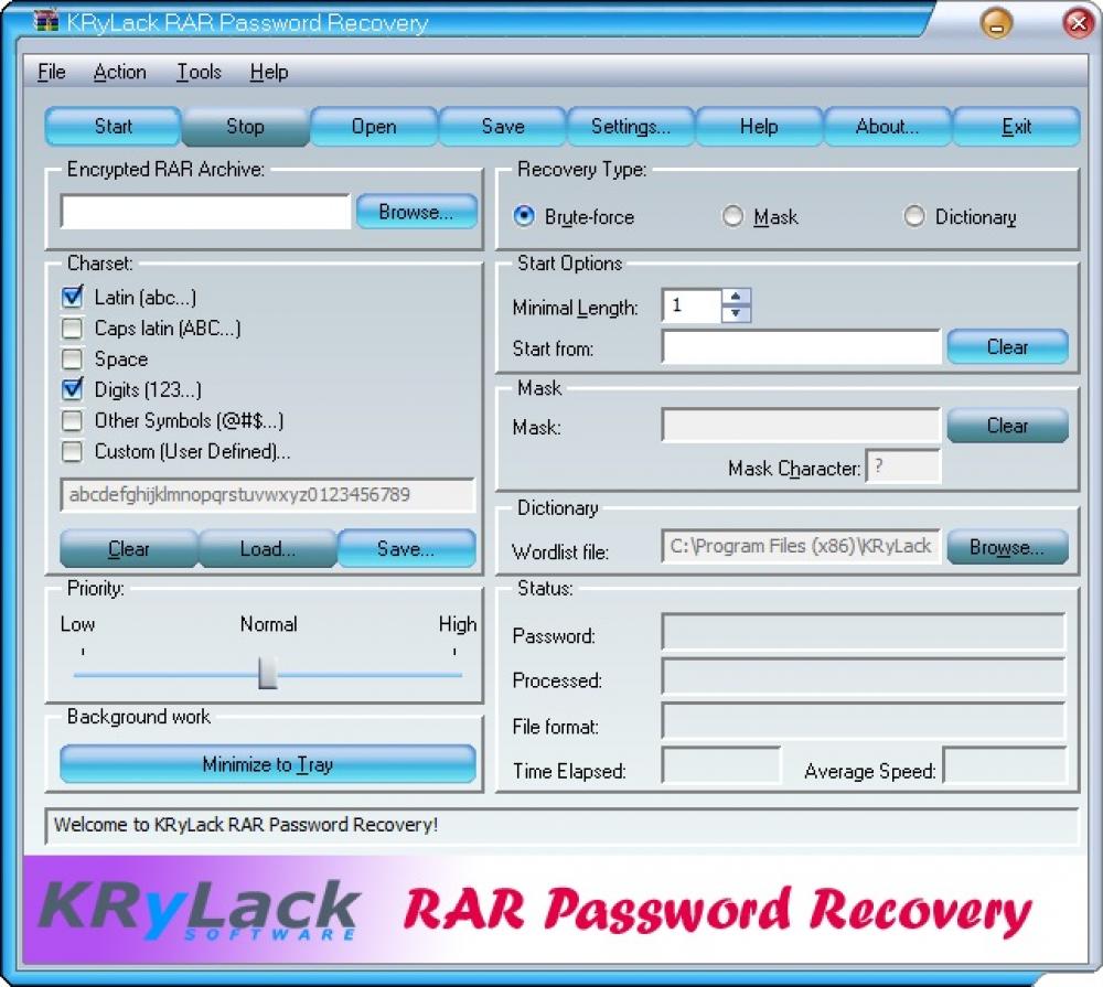 KRyLack RAR Password Recovery 3.70 (Shareware 5.75Mb)