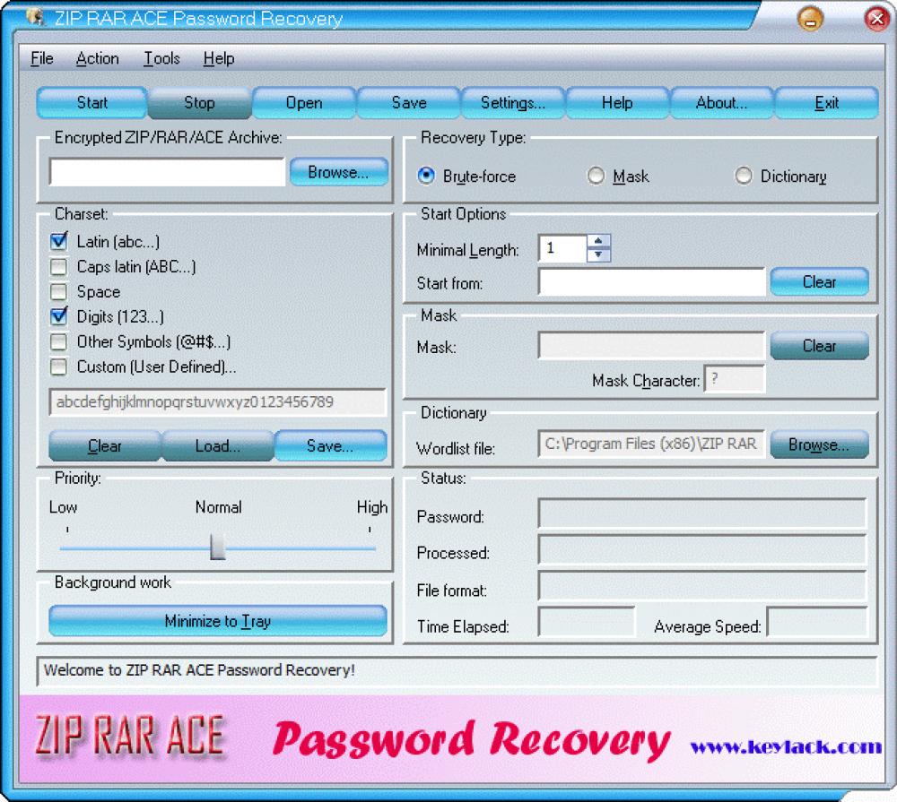 ZIP RAR ACE Password Recovery 2.70 (Shareware 5.70Mb)