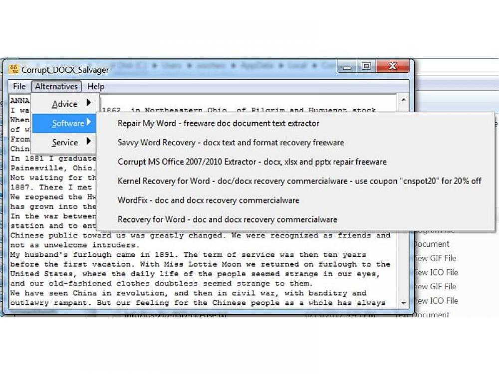 Corrupt DOCX Salvager 2.0.4 (Freeware 3.68Mb)