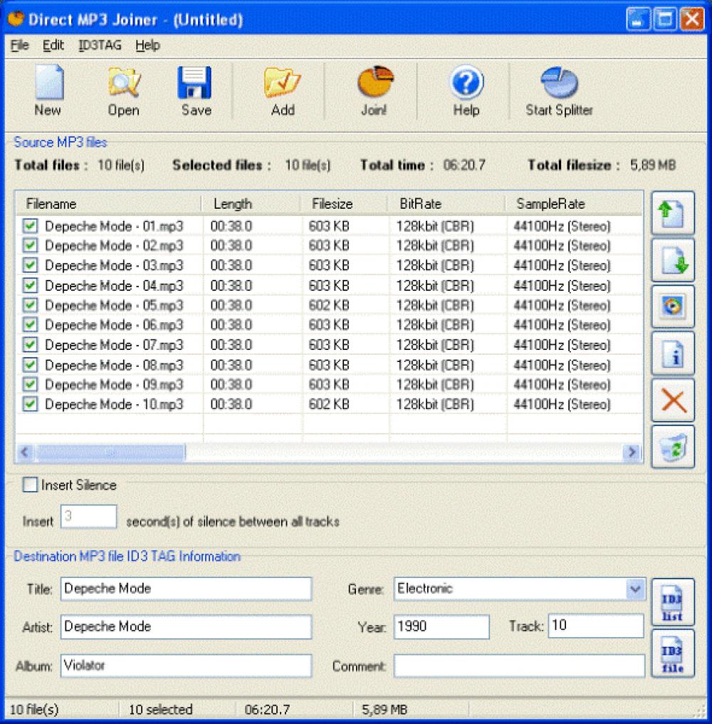 Direct MP3 Joiner 4.0 (Shareware 2.66Mb)