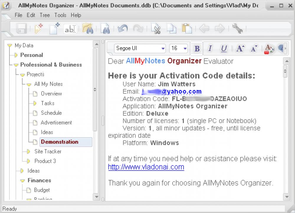 AllMyNotes Organizer Lite Edition 3.23 (Freeware 3.23Mb)
