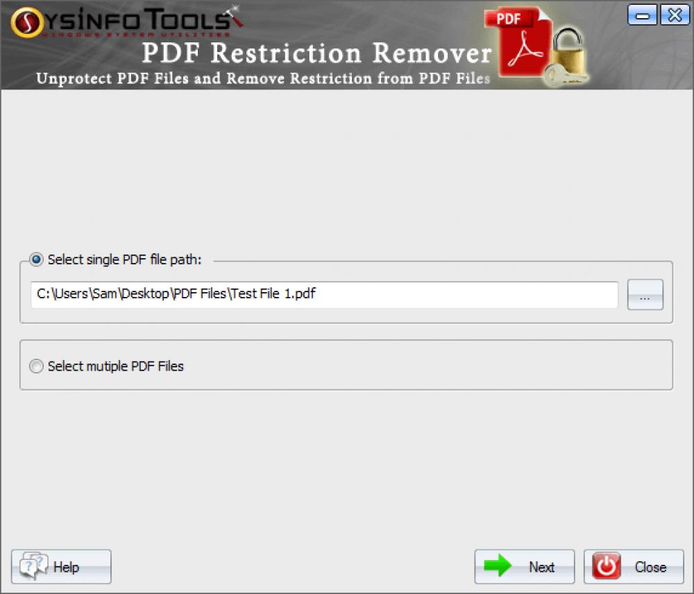 SysinfoTools PDF Restriction Remover 3.0 (Shareware 5.85Mb)