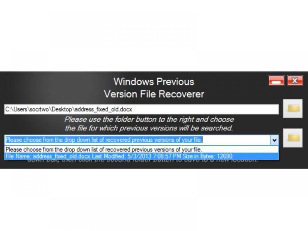 Previous Version File Recoverer 2.0 (Freeware 0.61Mb)