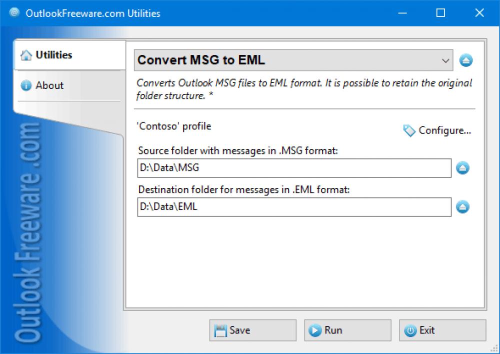 Convert Outlook MSG to EML Files 4.11 (Freeware 0.30Mb)