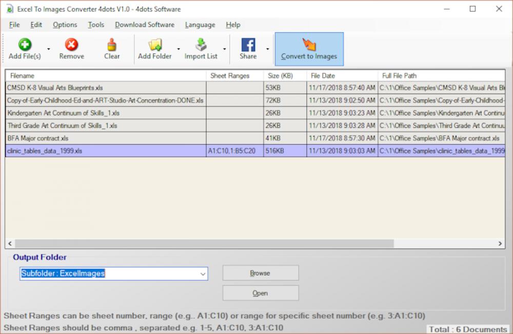 Convert Excel to Images 4dots 1.2 (Freeware 0.60Mb)