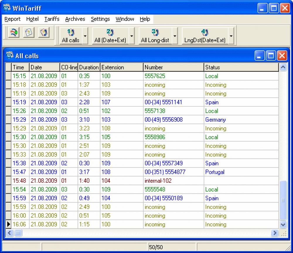 WinTariff call accounting software 2.9.7 (Shareware 6.98Mb)