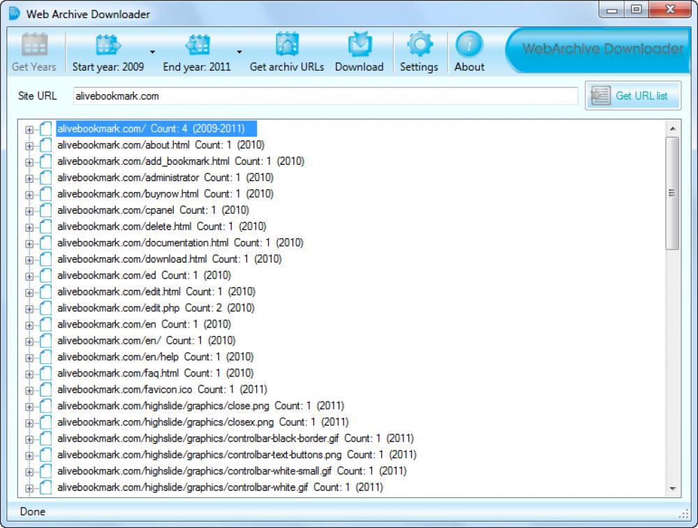 Web Archive Downloader 1.5.0 (Shareware 1.05Mb)