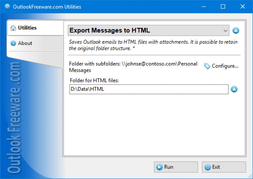 Export Messages to HTML for Outlook 4.20 (Freeware 0.32Mb)
