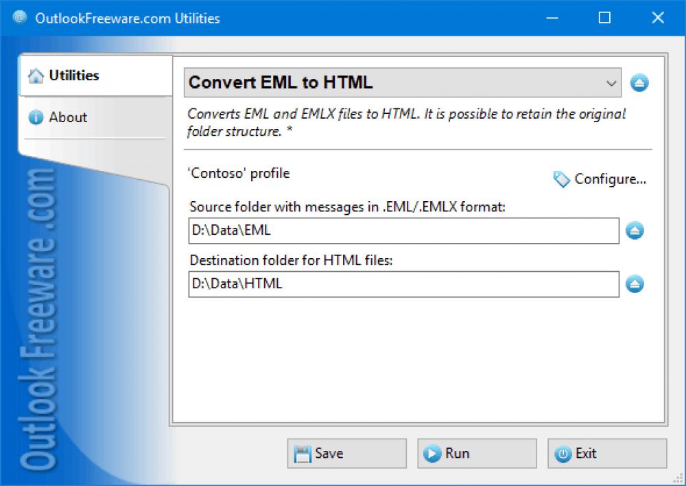 Convert EML to HTML Files for Outlook 4.11 (Freeware 0.31Mb)