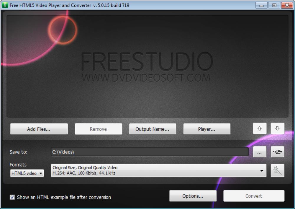 Free HTML5 Video Player and Converter 5.0.92.607 (Freeware 0.01Mb)
