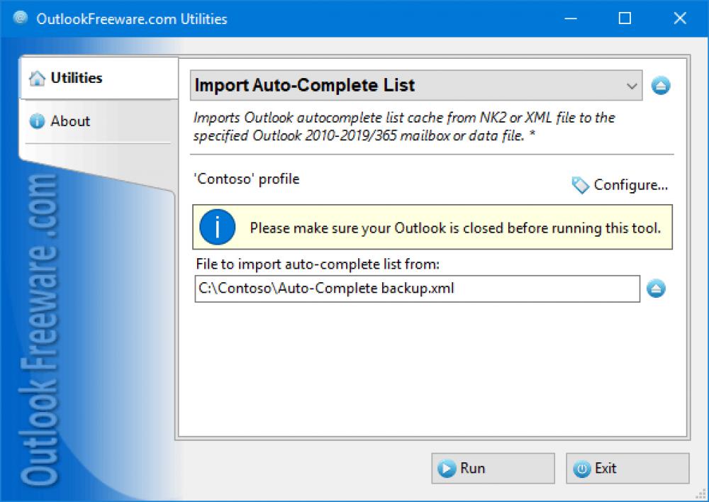 Import Auto-Complete List for Outlook 4.20 (Freeware 0.30Mb)