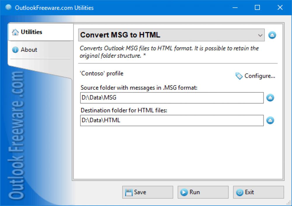 Convert Outlook MSG to HTML Files 4.11 (Freeware 0.31Mb)