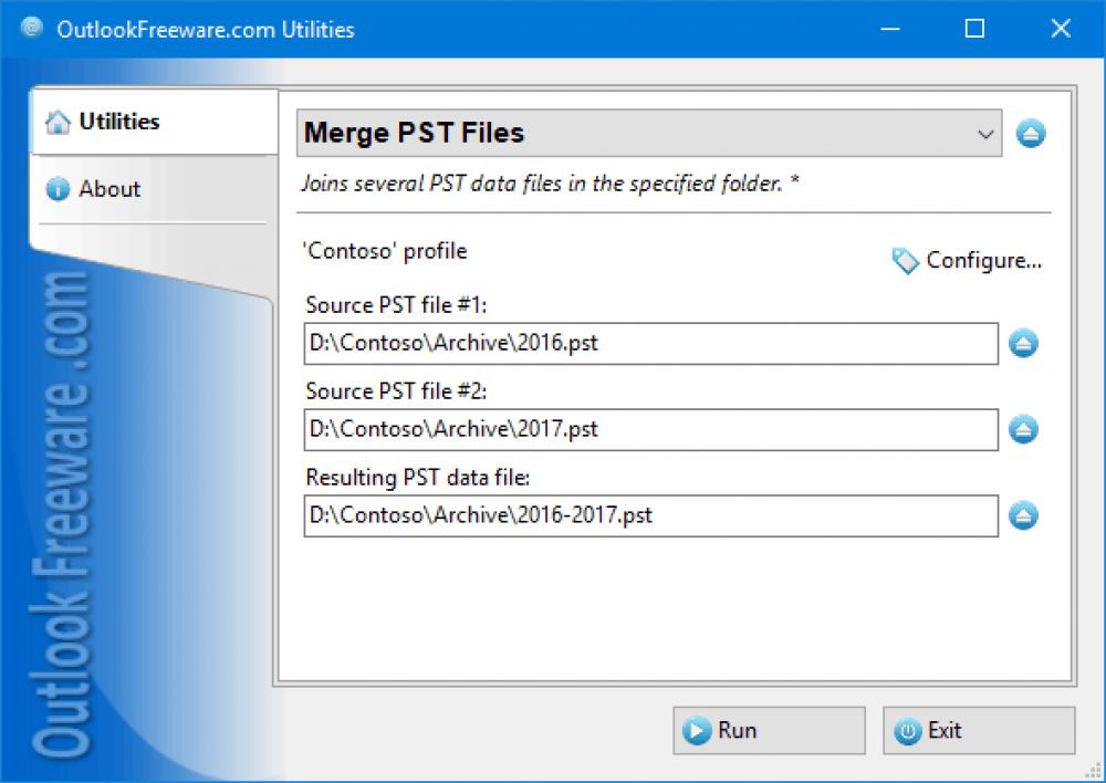 Merge PST Files for Outlook 4.20 (Freeware 0.31Mb)