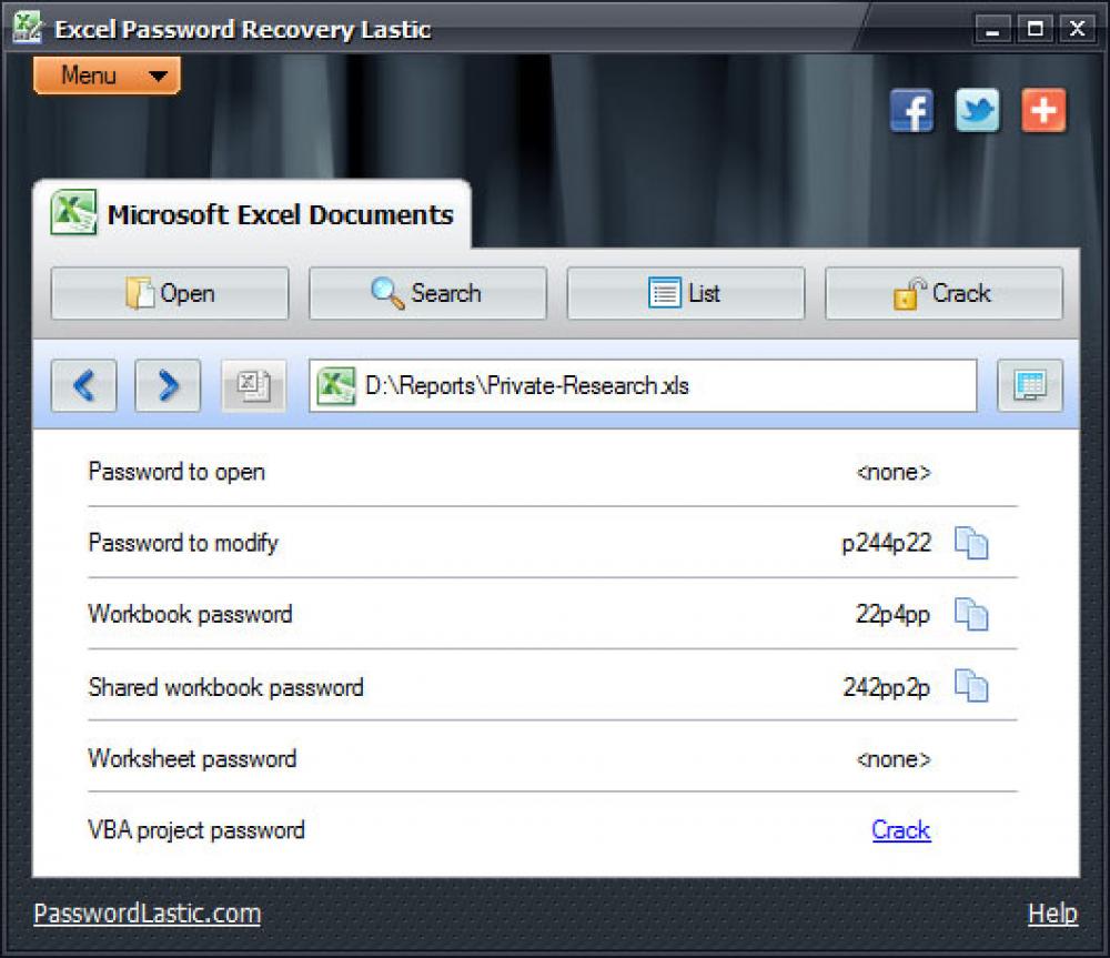 Excel Password Recovery Lastic 1.3 (Shareware 2.36Mb)