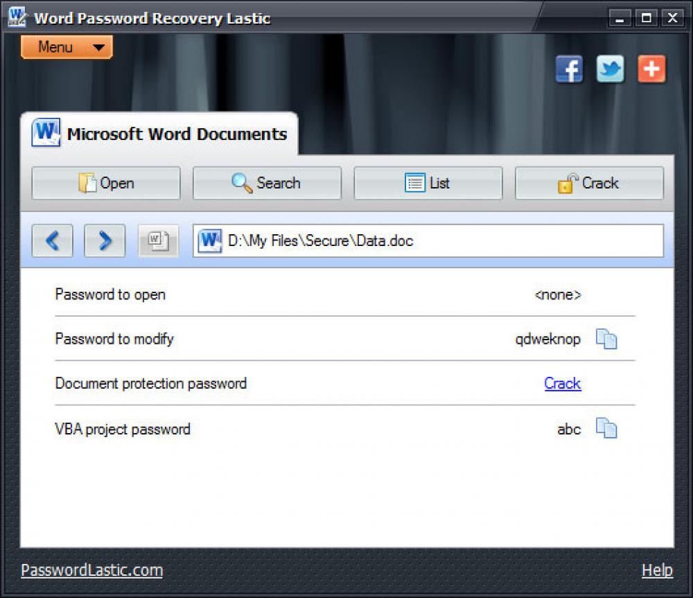 Word Password Recovery Lastic 1.3 (Shareware 2.34Mb)