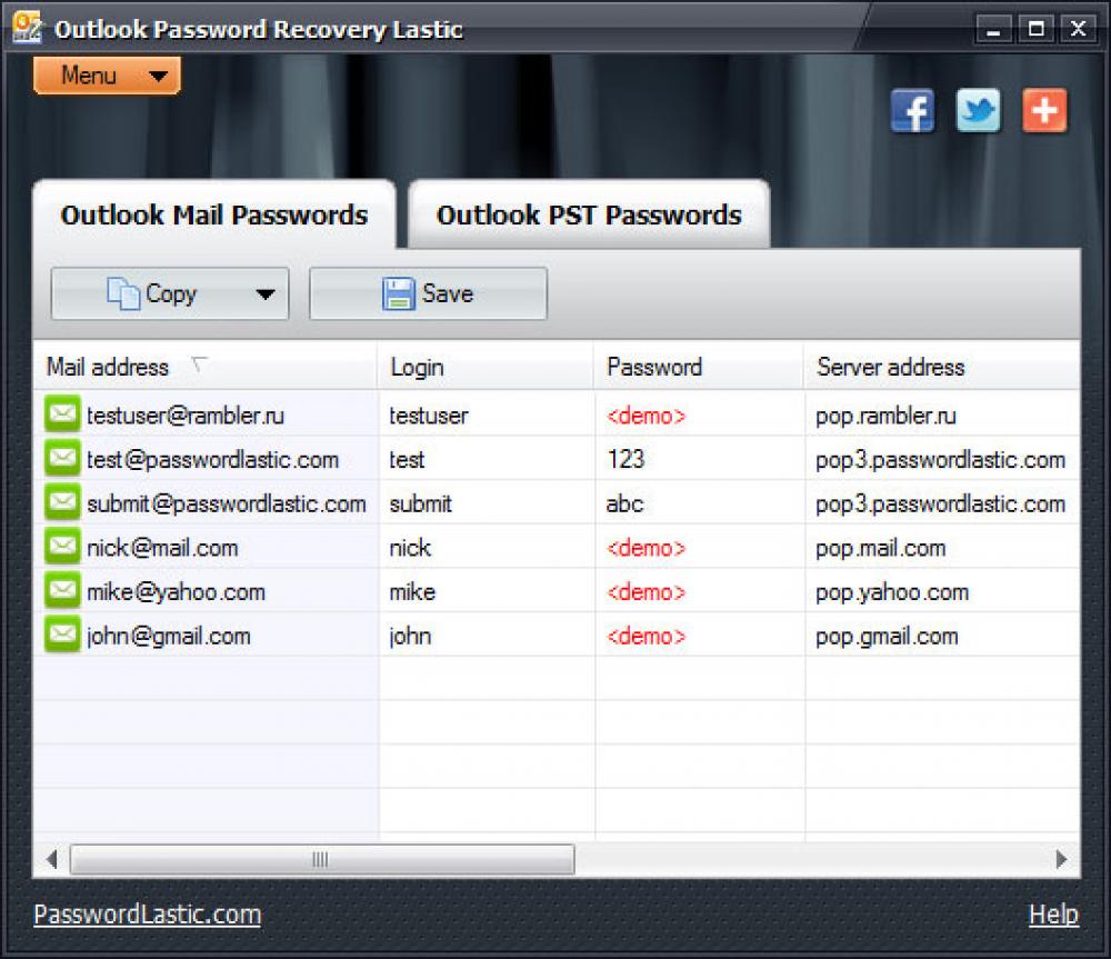 Outlook Password Recovery Lastic 1.3 (Shareware 2.26Mb)