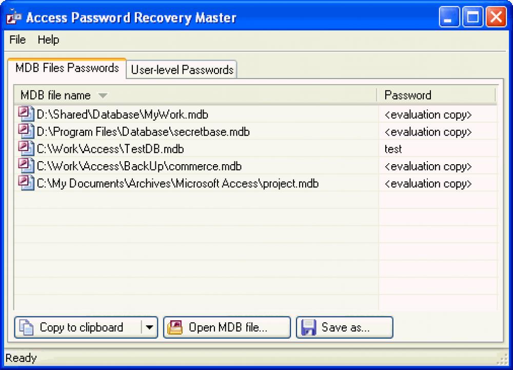 Access Password Recovery Master 1.0.0.5 (Shareware 0.67Mb)