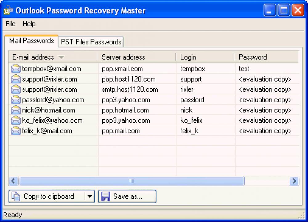 Outlook Password Recovery Master 3.1.0.1 (Shareware 2.15Mb)