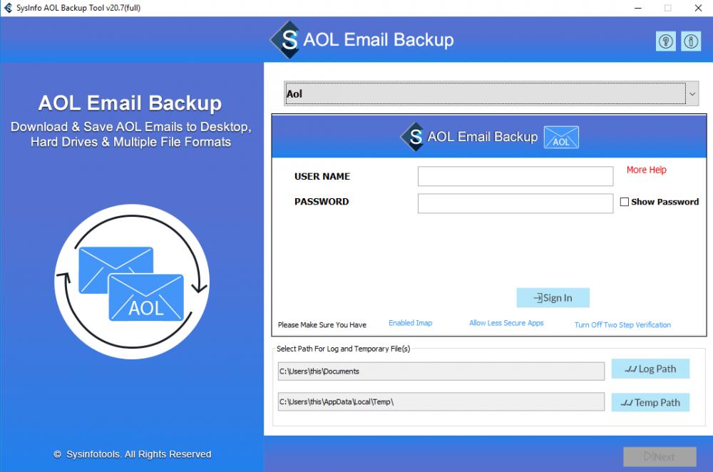 SysInfoTools AOL Mail Backup Tool 20.0 (Shareware 116.23Mb)