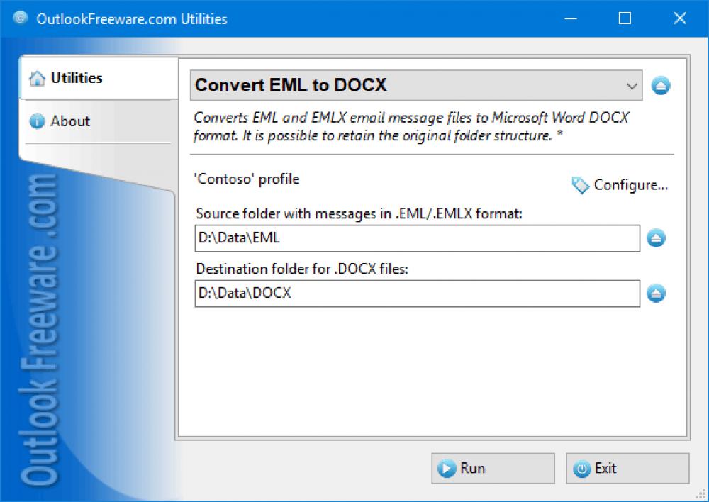 Convert EML to DOCX for Outlook 4.21 (Freeware 0.33Mb)